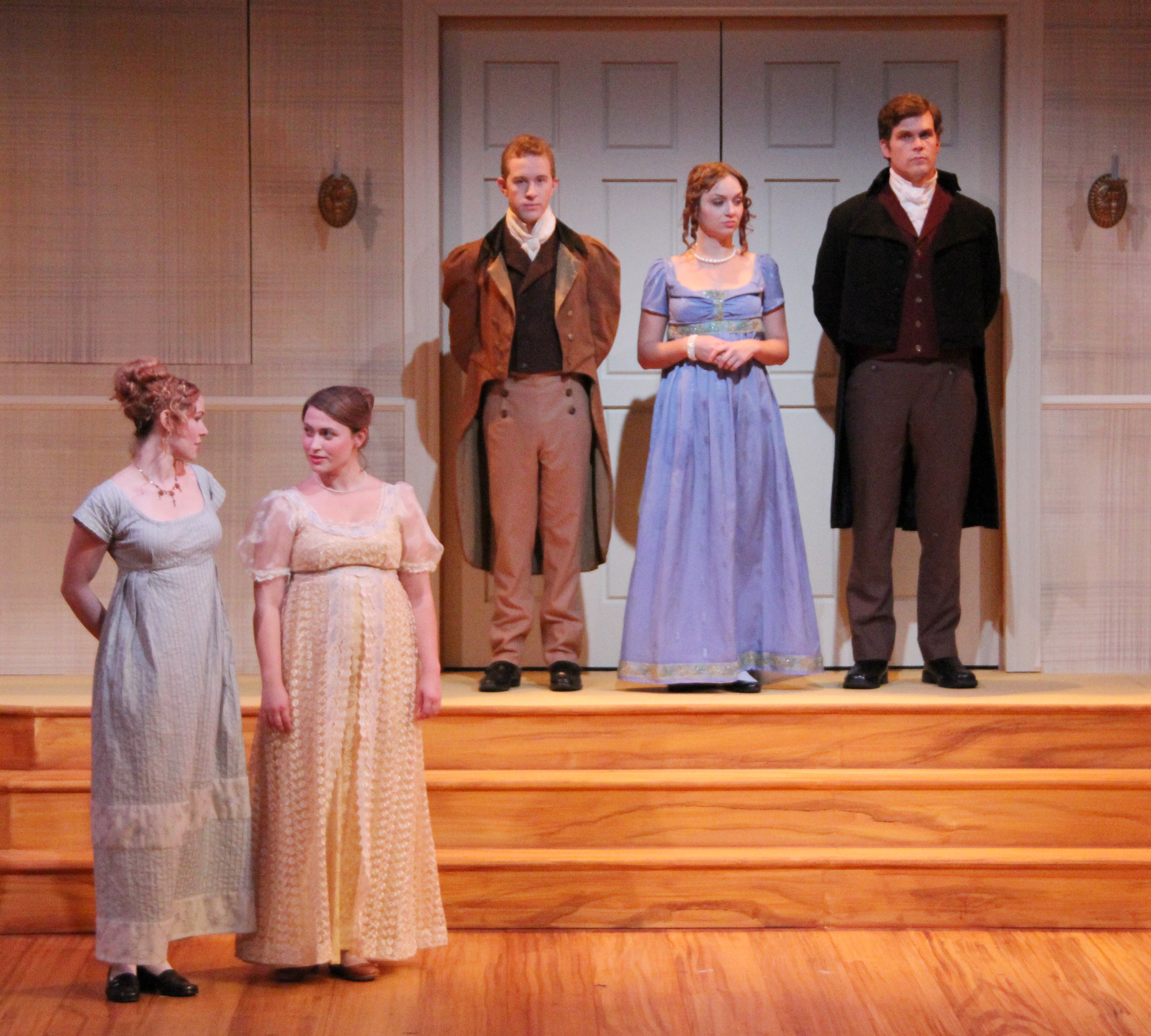 The cast of Pride and Prejudice at STC, featuring Brittni Barger (left) as Elizabeth Bennet and 