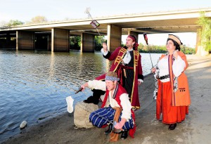 Ryan Blanning (Samuel), Michael RJ Campbell (The Pirate King), & Martha Omiyo Kight (Ruth)cleaning up the Parkway.